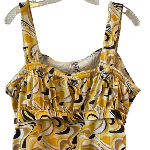 Zoey Beth Plus 3X Yellow Geometric Ruffle Tank Top Sleeveless Casual - Picture 2 of 8